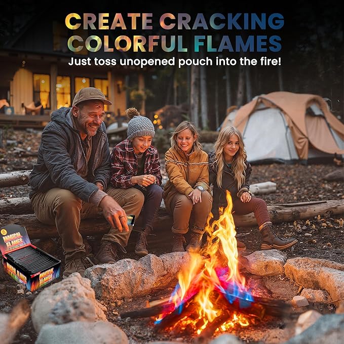 Magical Flames Fire Color Packets (25 Pack), Vibrant Multi-Color Fire for Fire Pits, Campfires, Bonfires & Fireplaces - Camping Essentials & Outdoor Party Accessories