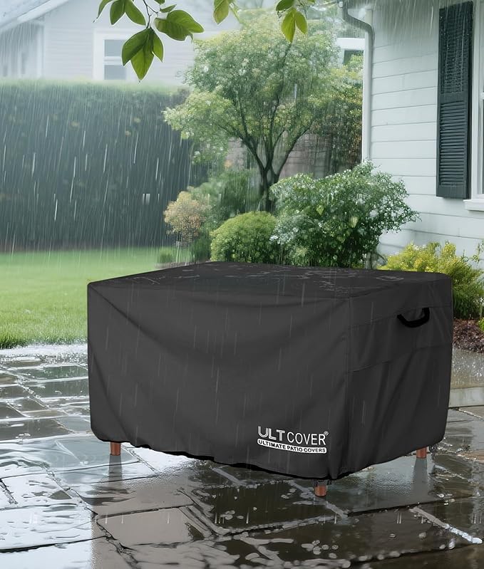 ULTCOVER Rectangular Gas Fire Pit Table Cover 44x28 inch Waterproof Heavy Duty Firepit Cover, Black