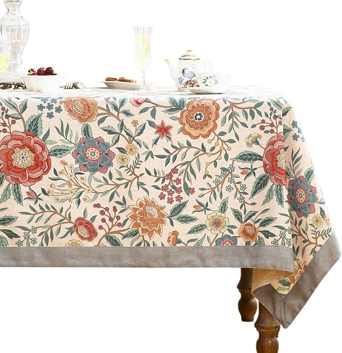 Designer Vintage Linen Small Rectangle Tablecloth,William Morris Floral Colorful Pattern Table Cloth,Decor Table Cover for Kitchen,Dining,Thanksgiving,Christmas,55"*71"-Flowershadow a