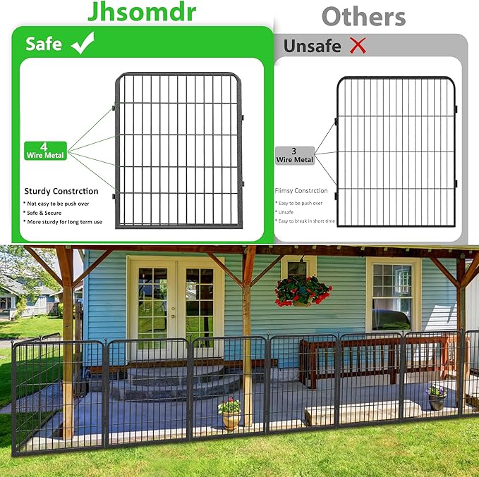 Garden Fence with Gate Metal Fencing Outdoor for Yard, 32in x37ft 16 Panels Outdoor Dog Fence Temporary Fence for Dogs Outside, Rustproof Garden Fencing Flower Bed Edging for Patio