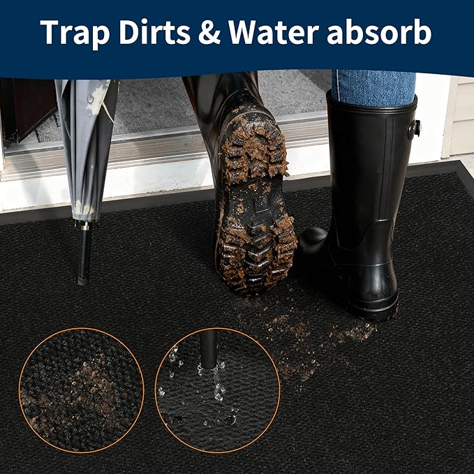 2' X 2' Commercial Outdoor Doormats Customized Sizes,Thick Heavy Duty Rubber Door Mat Indoor Outside, 0.35" Low Profile All-Weather Waterproof Matt for Garage Floor Patio Porch Entrance Entryway