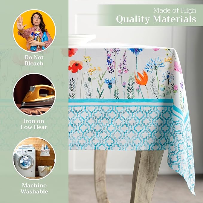 Maison d' Hermine Table Cloth Rectangle Table 100% Cotton 60 x 108 Inches Tablecloth Reusable for Dining Room, Farmhouse, Home, Party, Festive & Wedding Spring Summer - Flower in The Field