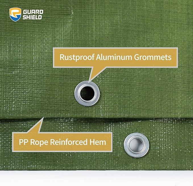 GUARD SHIELD Tarps Heavy Duty Waterproof 10x12 Feet Green Poly Tarp Cover Outdoor Thick UV Resistant Tarpaulin with Grommets 10mil (2-Pack)