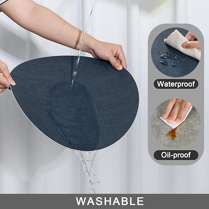 Myir JUN Round Placemats Dual Sided, Faux Leather Place Mats Set of 4 Indoor Placemats for Dining Table Outdoor Placemats Non-Slip Washable Table Mats (Set of 8, Gray Blue)