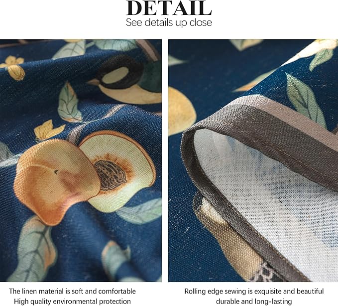 Linen Table Cloth Rectangle,Wrinkle Resistant French Blue Tablecloth Print with Froal,Decor Stitch Table Cloth for Thanksgiving,Dining Room,Home,Kitchen 55" × 79"-DeweyA Blue