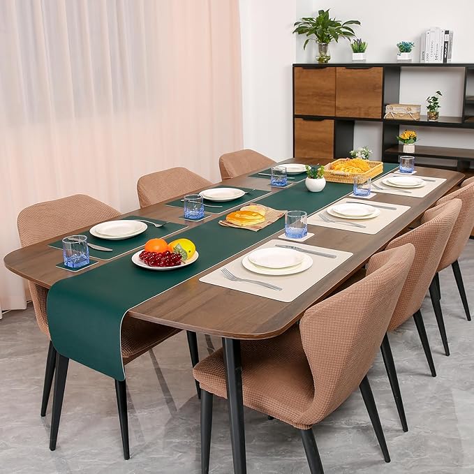 Myir JUN Table Runner Double Sided Vinyl Runner Table 72 Inch Long Runner for Table Washable Waterproof Non-Slip for Home Decorations Beige Green,12 x 72 inch