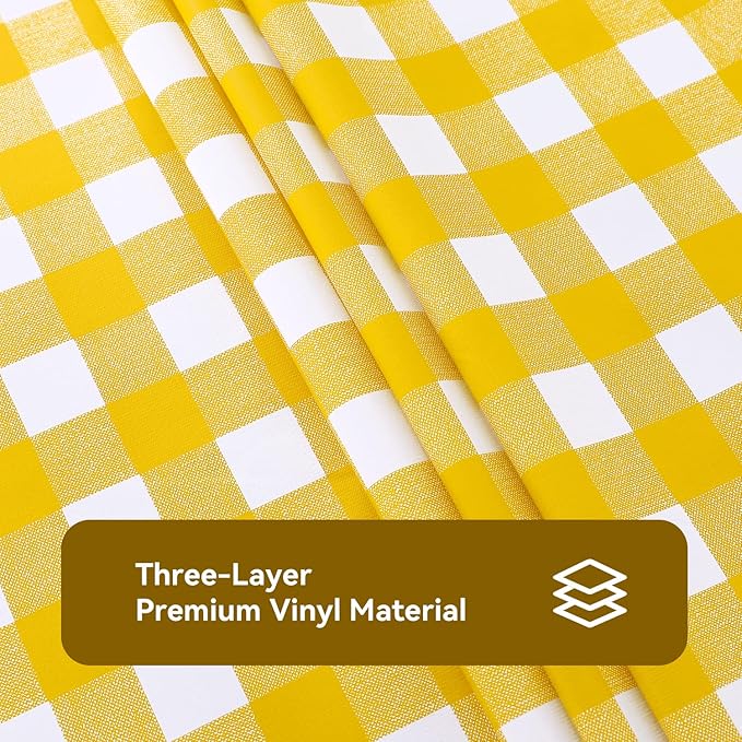 Romanstile Rectangle Vinyl Tablecloth, 100% Waterproof Buffalo Gingham Plastic Table Cloth, Heavy Duty Wipeable Checkered Table Covers for Outdoor, Camping, Picnic, Patio - 54 x 108, Yellow and White