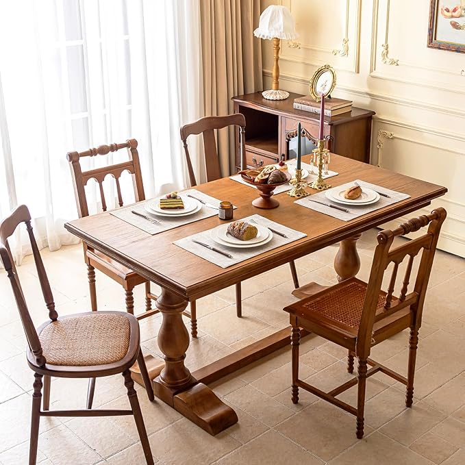 KXN Placemats Set of 6, Dual-Layer Thickened Faux Linen Table Mats, Heat Resistant & Wrinkle-Free, Machine Washable Cloth Place Mats for Kitchen Dining Indoor Outdoor (Cream)