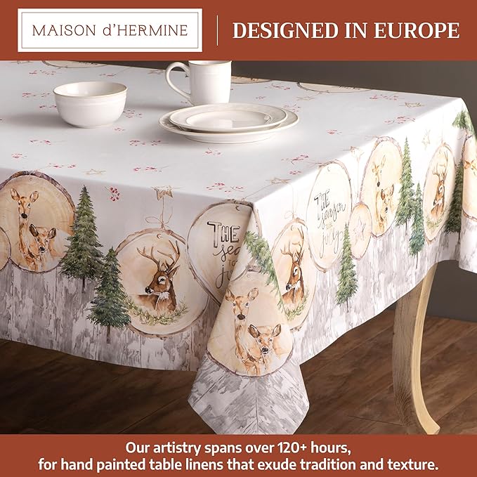 Maison d' Hermine Table Cloth Rectangle Table 100% Cotton 70 x 120 Inches Fall Tablecloth Reusable Everyday Use for Thanksgiving Christmas Decorations Dining Farmhouse Party (Mountain Life)