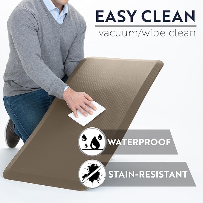 KANGAROO Thick Ergonomic Anti Fatigue Mats for Kitchen Floor, Cushioned Standing Office Desk Mat, Waterproof Scratch Resistant Topside, Supportive All Day Comfort Padded Foam Rugs, 17x24, Beige