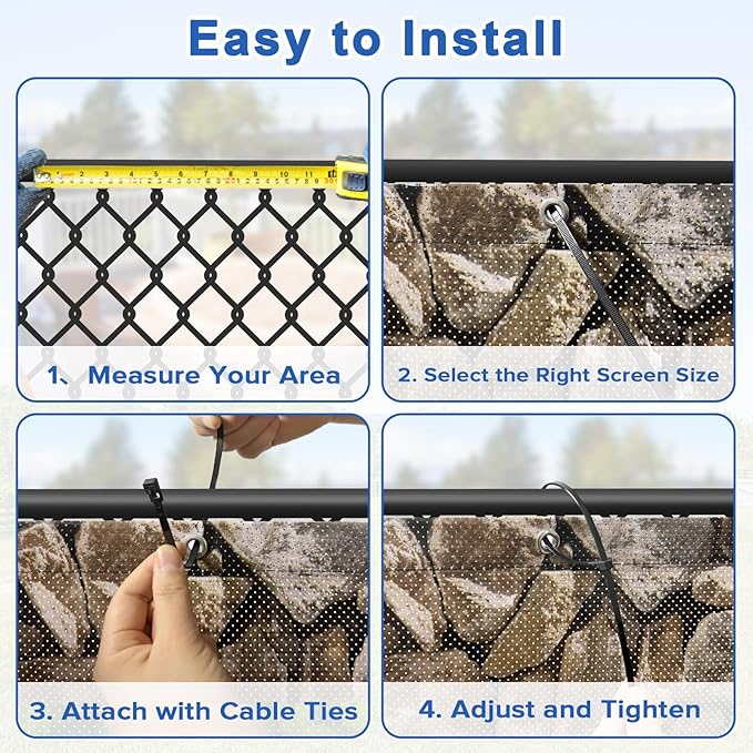 UPGRADE 4'x48'Customized PVC Privacy Fence Screen with Stone Wall Print – Outdoor Waterproof Patio Privacy Cover for Yard, Balcony, Garden Fence Decoration