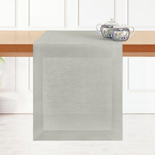 D'Moksha Homes Linen Silver Grey Table Runner 120 Inches Long - 100% Pure Linen Dining Table Runner 14 x 120 Inch for Winter, Holiday - Machine Washable