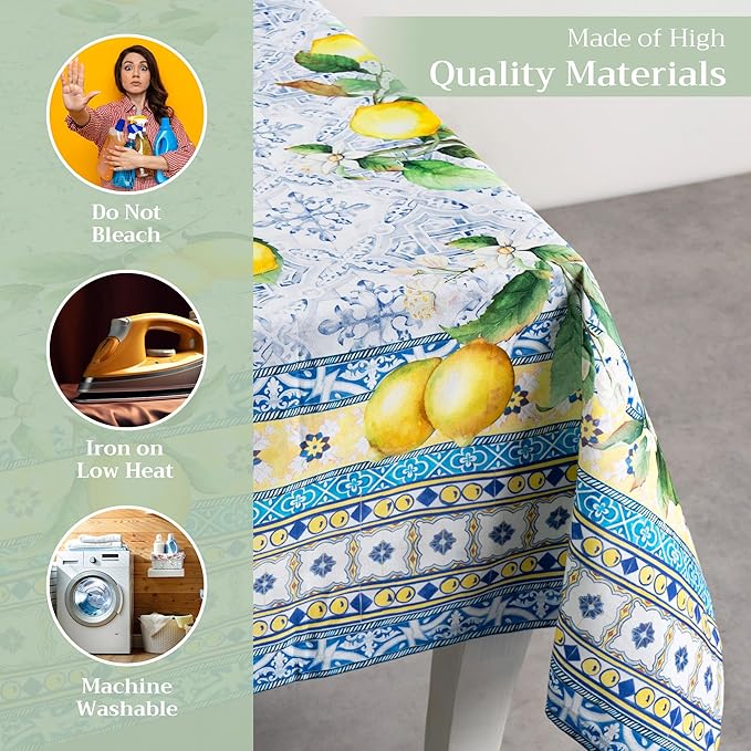 Maison d' Hermine Table Cloth Rectangle Table 100% Cotton 60 x 90 Inches Tablecloth Reusable Decorative Everyday Use for Dining Room, Farmhouse, Home, Party, Festive & Wedding Spring Summer - Citrus