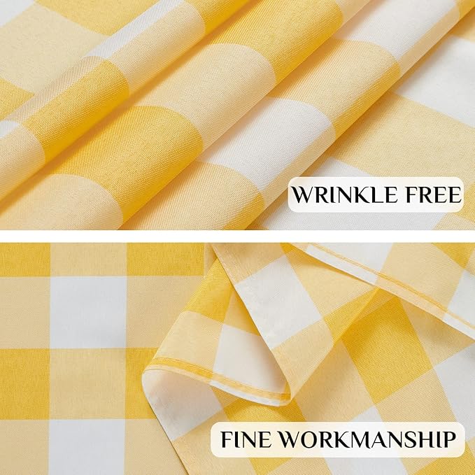 Softalker Gingham Checkered Tablecloth Rectangle - Outdoor Waterproof Buffalo Plaid Table Cloth, Stain Resistant Washable Table Cover for Picnic, Camping, Dining - Yellow and White, 54 x 108 Inch