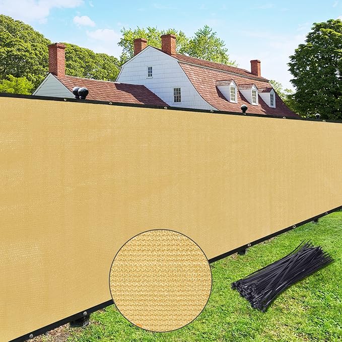 UPGRADE Privacy Fence Screen 5'x28' Sand Outdoor 90% Visibility Blockage 170 GSM Mesh Shade Cover Panels for Backyard,Balcony,Home Decoration with Zip Ties,Customized Avaliable