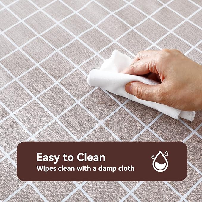 Romanstile Square Vinyl Tablecloth, 100% Waterproof Oil-Proof Checkered Plastic Table Cloth, Heavy Duty Wipeable Table Covers for Dining, Camping, Picnic, Outdoor - 54 x 54 Inch, Sand