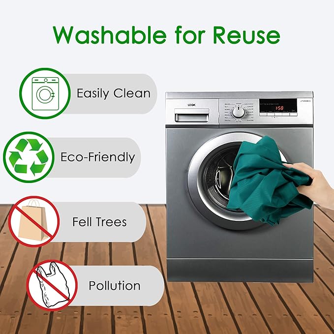 BeeGreen Marrs Reusable Grocery Bags Wholesale Green Reusable Kitchen Bags Bulk Foldable-Machine Washable with Zipper Storage Pouch 50 Packs
