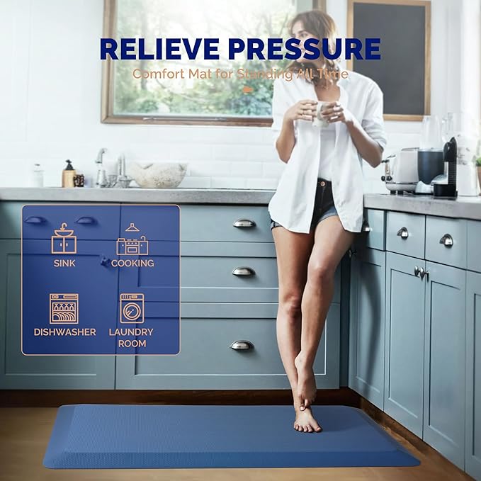 FEATOL Anti Fatigue Mat for Standing, 9/10 Extra Thick Ergonomic Standing Desk Mat, Comfort & Durable Memory Foam Standing Mat at Home,Office All Day (20" x 39", Blue, 1PC)