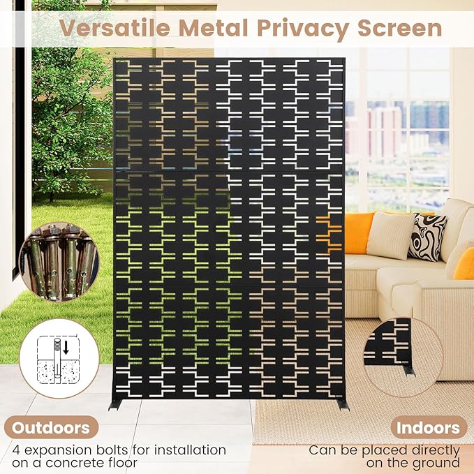 Giantex Metal Privacy Screen 72''H x 48''W, Powder-Coated Decorative Outdoor Fence Panel, Wall Divider for Room Separation, Freestanding Patio Divider for Garden, Balcony & Yard (Brick Pattern)
