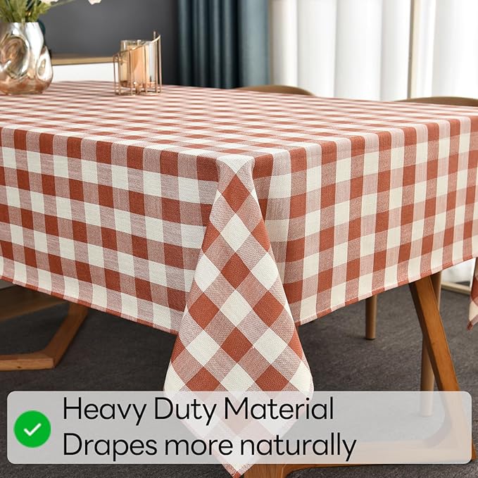 Gingham Table Cloth for Rectangle Tables Orange Checkered Plaid Tablecloth Heavy Duty Cotton Blend Washable & Wrinkle Table Cover for Outdoor Kitchen Dining Picnic Camping (52x86 Inch)