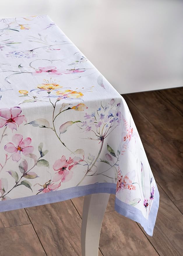Maison d' Hermine Table Cloth Square Table 100% Cotton 60 x 60 Inches Tablecloth Reusable Decorative for Dining Room, Farmhouse, Home, Party, Festive & Wedding Spring Summer - Summer Floral