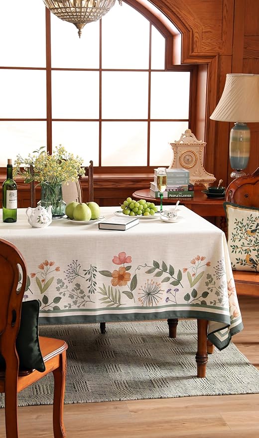 Beige Linen Small Square Tablecloth,Vintage French Shabby Chic Floral Wrinkle Free Table Cloth,Decor Table Cover for Kitchen,Dining,Party,Home,Christmas,Thanksgiving,55"*55"-Manolya