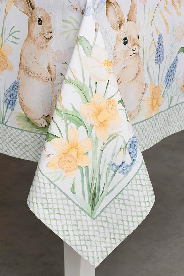Maison d' Hermine Table Cloth Rectangle Table 100% Cotton 70 x 90 Inches Tablecloth Reusable Decorative for Dining Room, Farmhouse, Home, Party, Festive & Wedding Spring Summer - Easter Dew