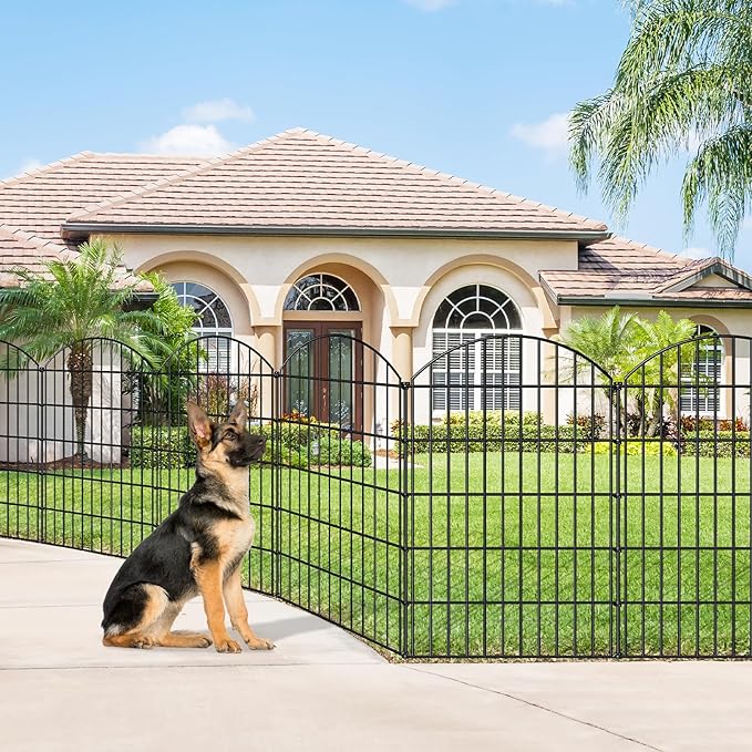 Metal Garden Fence 42in (H) x 18.7ft (L), 8 Panels + 9 Stakes Dog Fence Border Fence Animal Barrier, No Dig Garden Fencing for Yard Flower Bed Lawn Patio Outdoor, CTW4208 Black