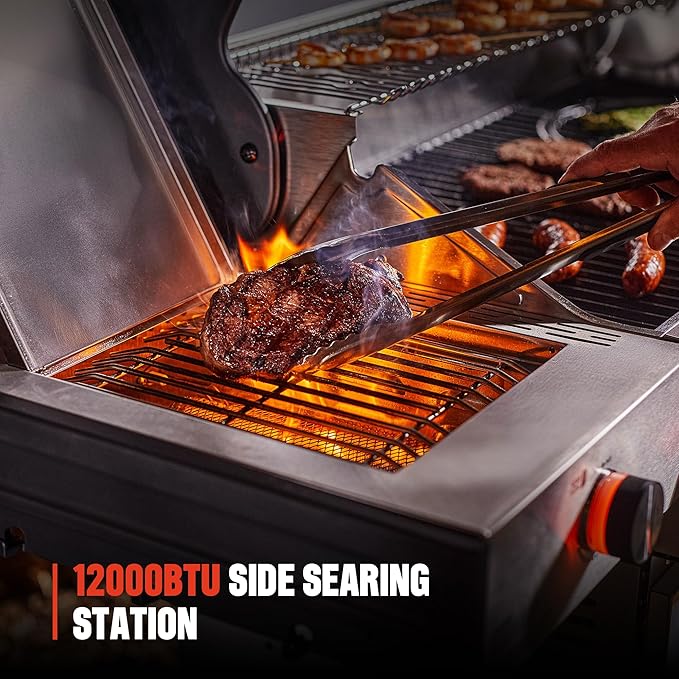 Monument Grills 6+1 Burner Smart Propane Gas Grill, Denali 605Pro Stainless Steel Grill 78,000 BTU Outdoor Barbecue with Side Burner, Flame Tamer, Cover, Rotisserie