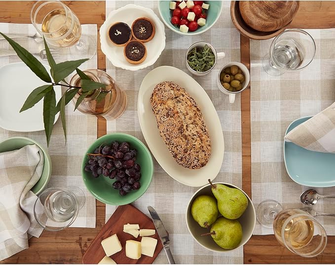 Solino Home Linen Checkered Table Runners 72 Inches Long - 100% Pure Linen Natural and White Buffalo Check Table Runner 14 x 72 Inch Ideal for Dresser, Dining, Spring, Easter