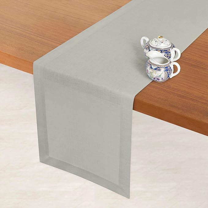 D'Moksha Homes Linen Silver Grey Table Runner 84 Inches Long - 100% Pure Linen 14 x 84 Inch Table Runner for Dining, Winter, Holiday - Machine Washable