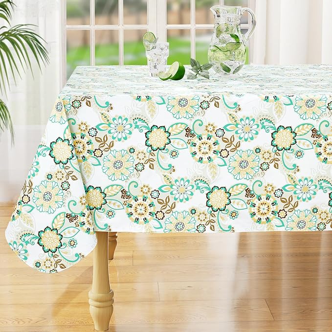 misaya Rectangle Waterproof Vinyl Table Cloth, Wipeable Tablecloth with Flannel Backing, Plastic Table Cover for Dinner, Picnic, Indoor and Outdoor (Paisley Flower, 60" x 120")