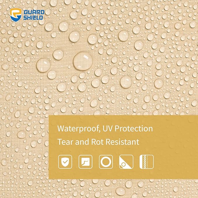 GUARD SHIELD Beige Tarp Heavy Duty Waterproof 30x30 Feet Outdoor Poly Tarps Cover Thick UV Resistant Canopy Tarpaulin with Grommets 10mil