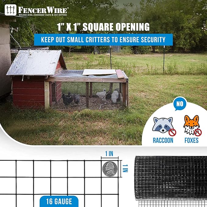 Fencer Wire 16 Gauge Black Vinyl Coated Welded Wire Mesh Size 1 inch by 1 inch (f. 6ft. x 50ft.)