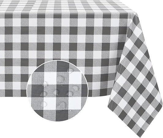 Romanstile Rectangle Vinyl Tablecloth, 100% Waterproof Buffalo Gingham Plastic Table Cloth, Heavy Duty Wipeable Checkered Table Covers for Outdoor, Camping, Picnic, Patio - 54 x 78, Grey and White