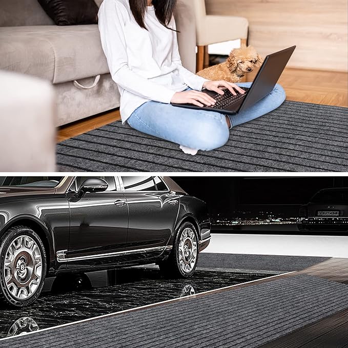 3' x 44' Runner Rugs with Rubber Backing, Indoor Outdoor Utility Carpet Runner Rugs, Stripe Gray, Can Be Used as Aisle for The RV and Boat, Laundry Room and Balcony