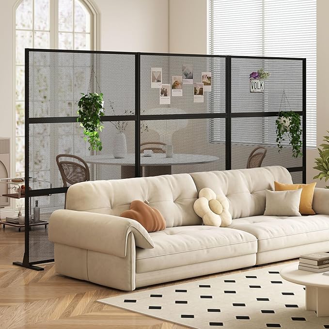 Giantex Metal Privacy Screen 72''H x 48''W, Powder-Coated Decorative Outdoor Fence Panel, Wall Divider for Room Separation, Freestanding Patio Divider with H-Shaped Base for Yard (Mesh Pattern)