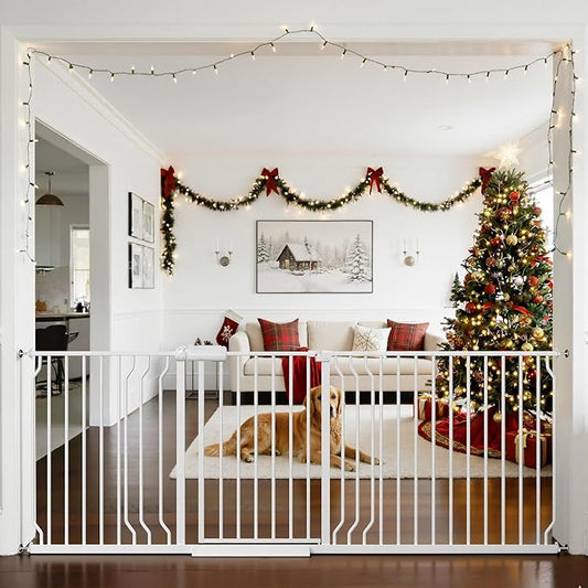 TSAYAWA Baby Gate Extra Wide Fits 71.5-85.8 inch Wide Opening - Dog Pet Gates for Doorways Stairs No Drilling Pressure Mounted - Large Child Safety Gate Indoor Outdoor White