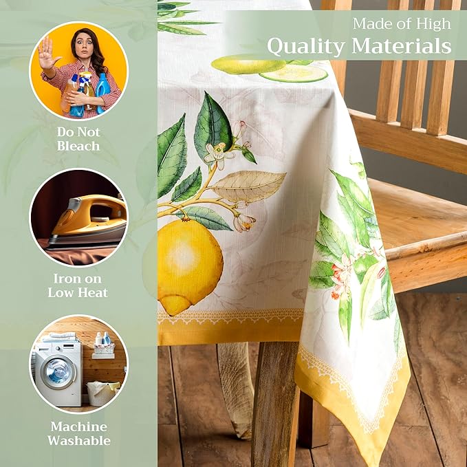 Maison d' Hermine Table Cloth Rectangle Table 100% Cotton 70 x 108 Inches Tablecloth Reusable Decorative for Dining Room, Farmhouse, Home, Party, Festive & Wedding Spring Summer - Limoncello