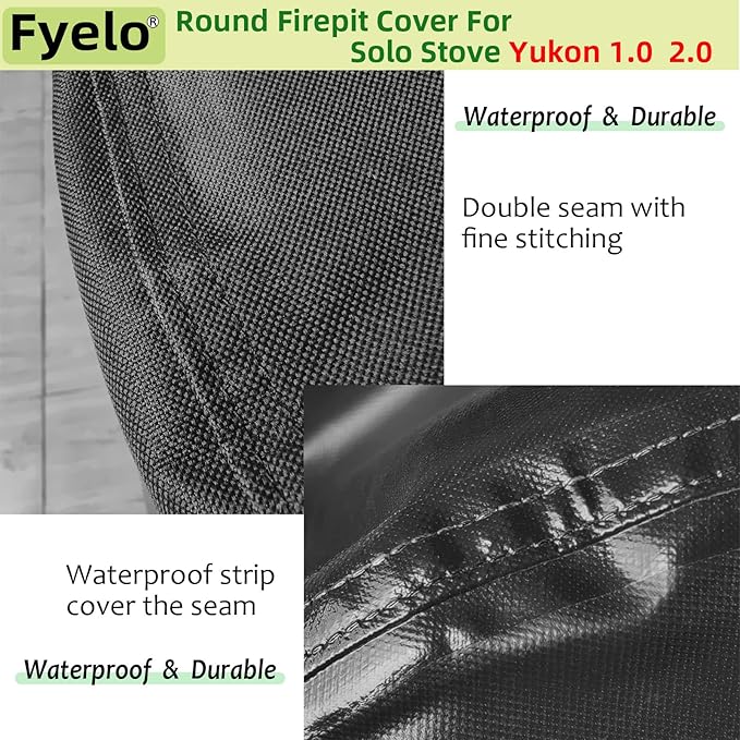 Fire Pit Cover for Solo Stove Yukon 27 Inch, Waterproof & Heavy Duty Outdoor Cover Solo Stove Shelter for Yukon 2.0 Tear resistance Rainproof & Windproof, Black