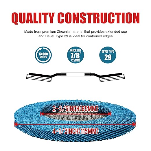 EZARC Flap Discs 80 Grit, 4 1/2 x 7/8-Inch Flap Sanding Disc, Type 29 Zirconia Grinding Wheel for Stainless Steel, Sheet Metal (50 Pack)