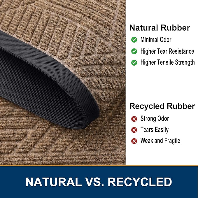 Smiry Half Circle Front Door Mat Outside Entrance, Heavy Duty Sturdy Natural Rubber Doormat, Trap Dirt and Moisture, Low Profile Mats for Indoor Outdoor Entry, Irregular Triangle (36x24, Coffee)