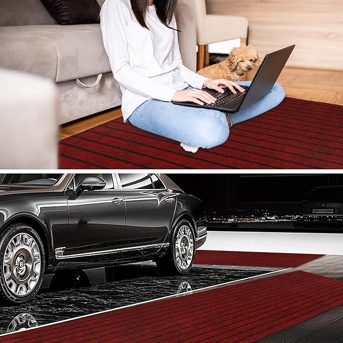 4' x 6' Runner Rugs with Rubber Backing, Indoor Outdoor Utility Carpet Runner Rugs, Stripe Red, Can Be Used as Aisle for The RV and Boat, Laundry Room and Balcony