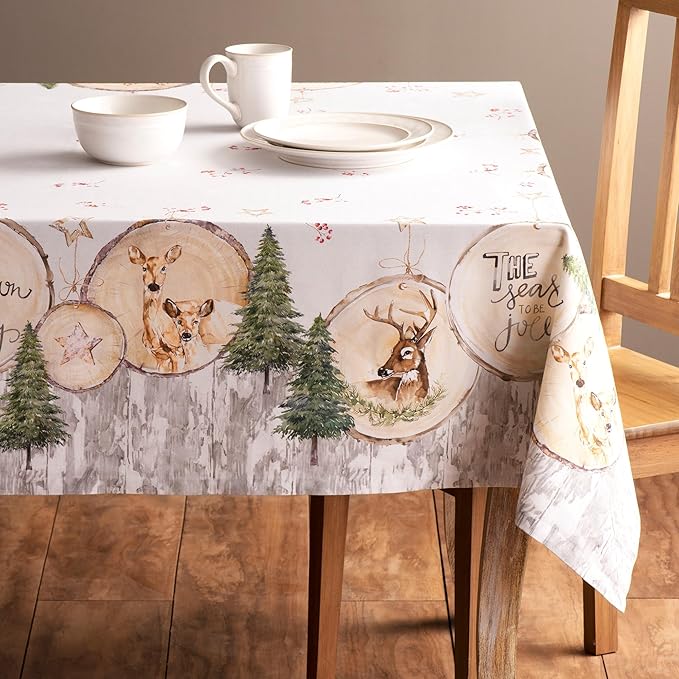 Maison d' Hermine Table Cloth Rectangle Table 100% Cotton 70 x 120 Inches Fall Tablecloth Reusable Everyday Use for Thanksgiving Christmas Decorations Dining Farmhouse Party (Mountain Life)