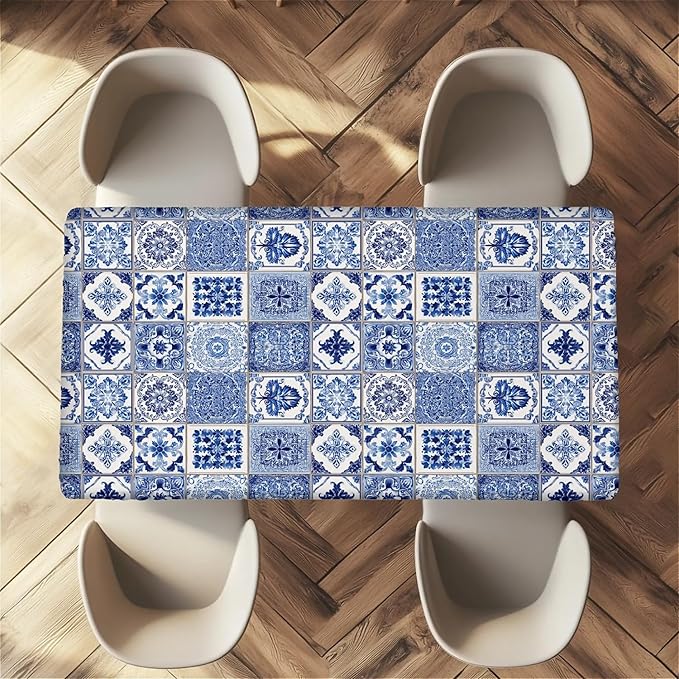Rectangle Table Cloth Cover Waterproof Elastic Fitted Polyester Fitted Tablecloths for 6 Foot Tables for Indoor,Picnic, Camping, Outdoor （60" x 30"，Bohemia）