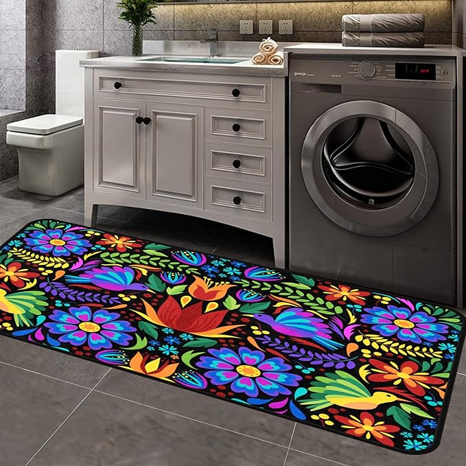 Floral Mexican Birds Kitchen Rugs Indoor Outdoor Non Slip Kitchen Floor Mats Area Rugs Runner Rug Laundry Room Rug 40x20 in