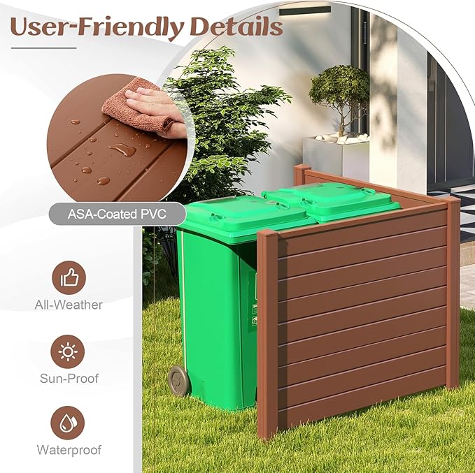 Giantex Air Conditioner Fence 4 Panels - 48''W x 36''H Outdoor Privacy Screen Trash Can Enclosure with Stakes, PVC Vinyl Freestanding Picket Fences for Garden Patio Lawn AC Unit Pool Pump, Brown