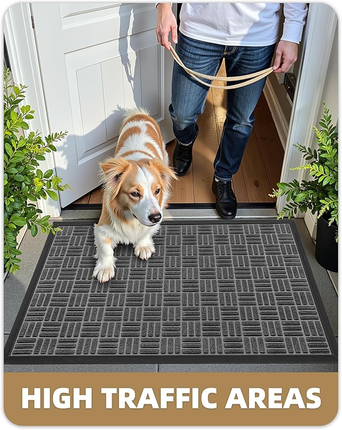 Color&Geometry Large Front Door Mat Outside Entrance, Heavy Duty Non Slip Low Profile Doormat for Entryway, Trap Dirt and Moisture Welcome Mats All-Weather, Easy Clean, Patio, Garage, 48"x72" Grey