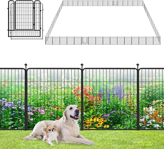 Garden Fence with Gate Metal Fencing Outdoor for Yard, 32in x147ft 64 Panels Outdoor Dog Fence Temporary Fence for Dogs Outside, Rustproof Garden Fencing Flower Bed Edging for Patio