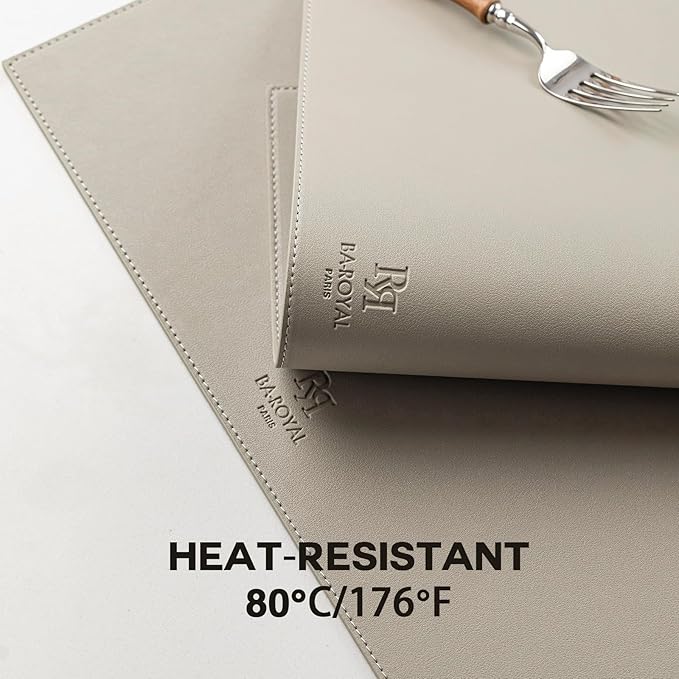 Faux Leather Placemats Set of 4 Vinyl Washable Wipeable Table Mats for Kitchen Dining Table Heat Resistant Waterproof Indoor/Outdoor Placemats Non-Slip Easy Clean Place Mats-Almond Birch